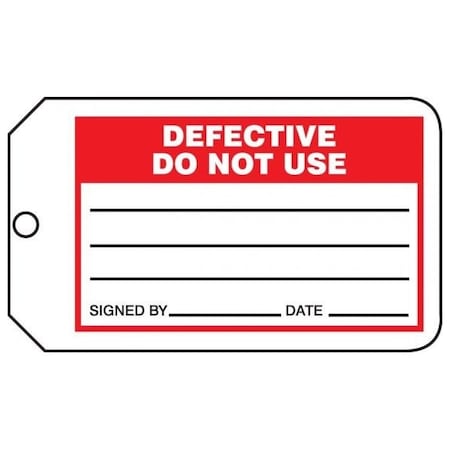 Accuform Safety Tags, DEFECTIVE DO NOT USE, 5.75in x 3.25in, RP-Plastic, 5PK MMT332PTM